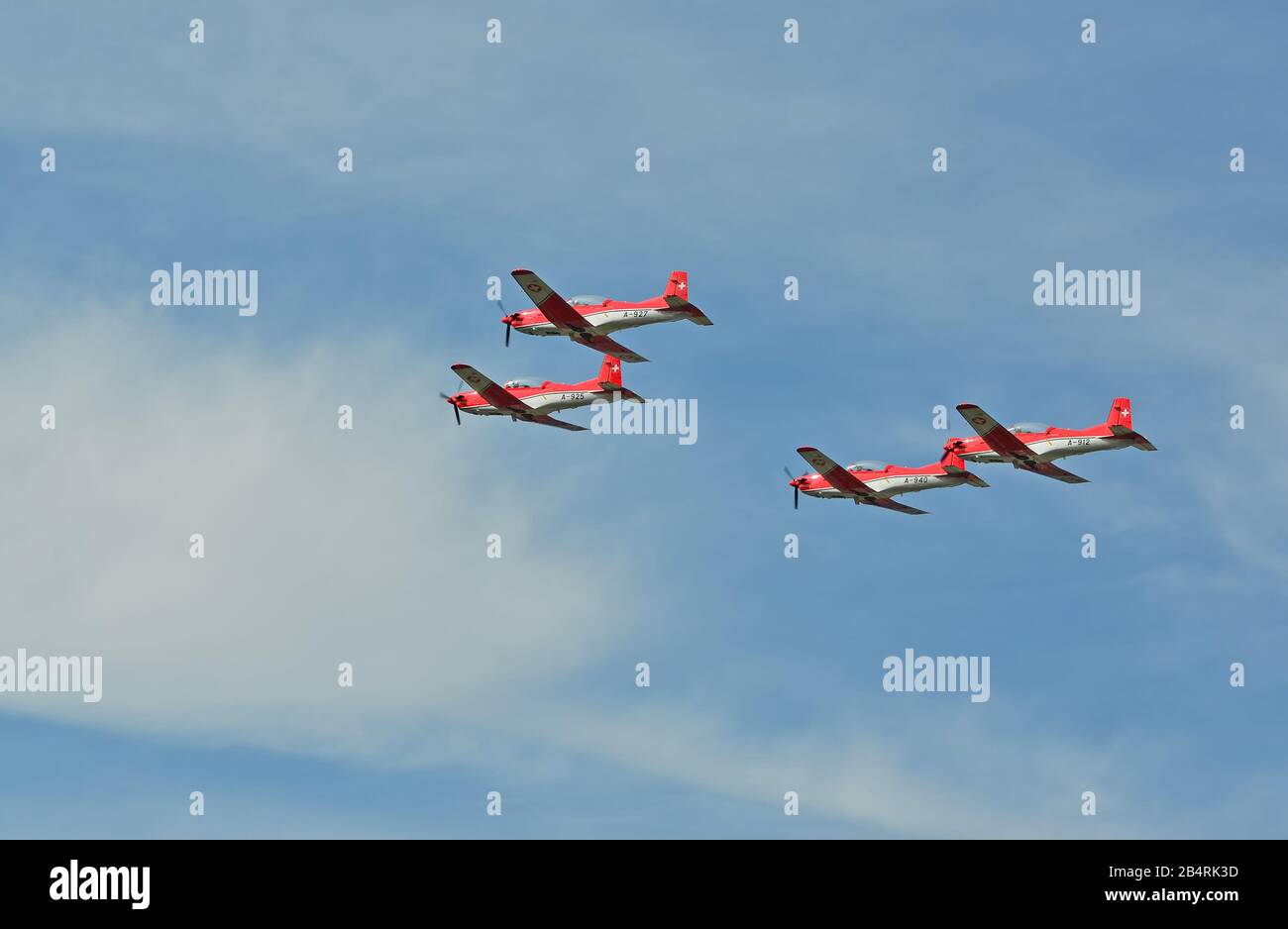 SION, SWITZERLAND - SEPTEMBER 15: PC-7 Team in the Breitling Air Show:  September 15, 2017 in Sion, Switzerland Stock Photo - Alamy