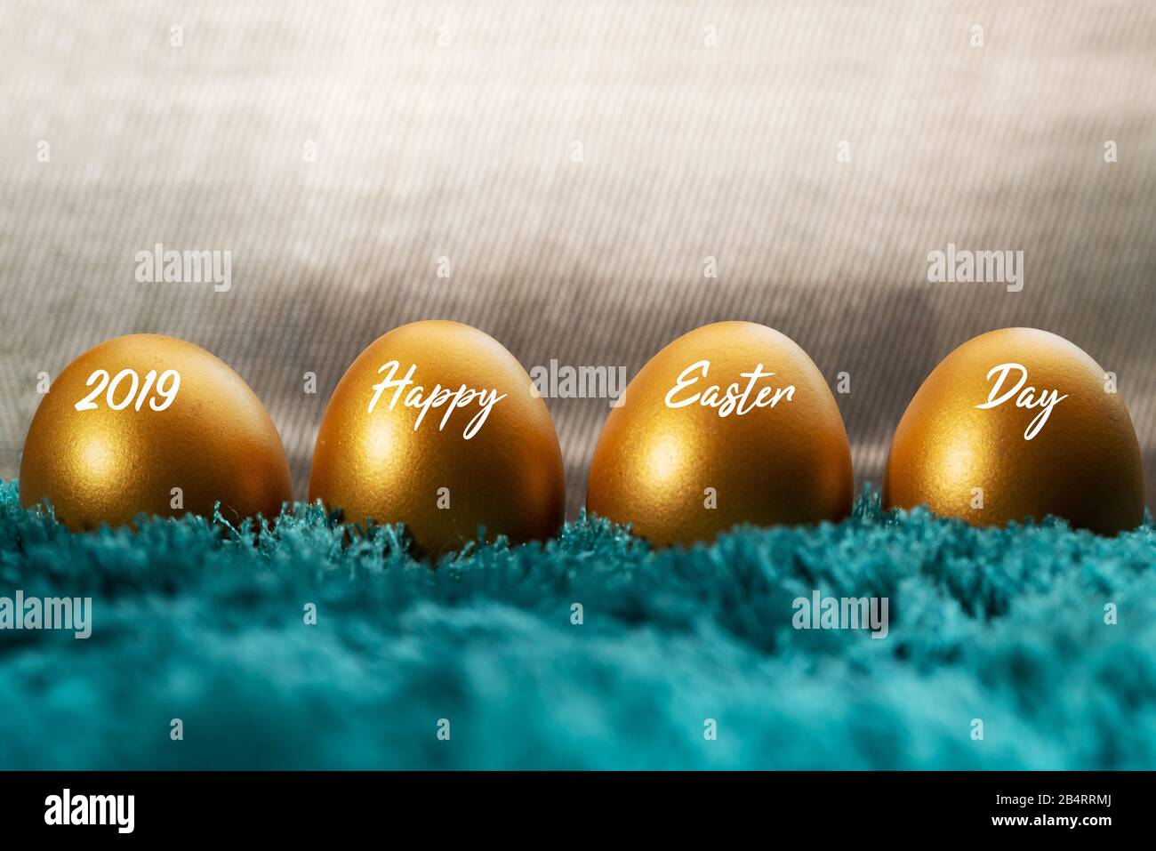 Golden Easter egg, happy Easter sunday hunt holiday decorations Stock Photo