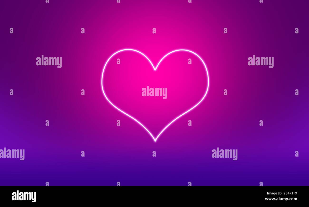 White heart shape outline on purple background Stock Photo