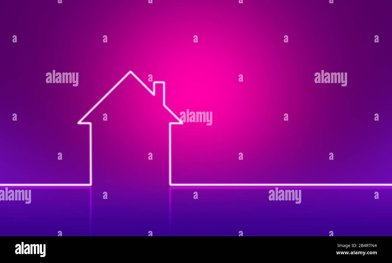 Outline of house on pink purple background Stock Photo