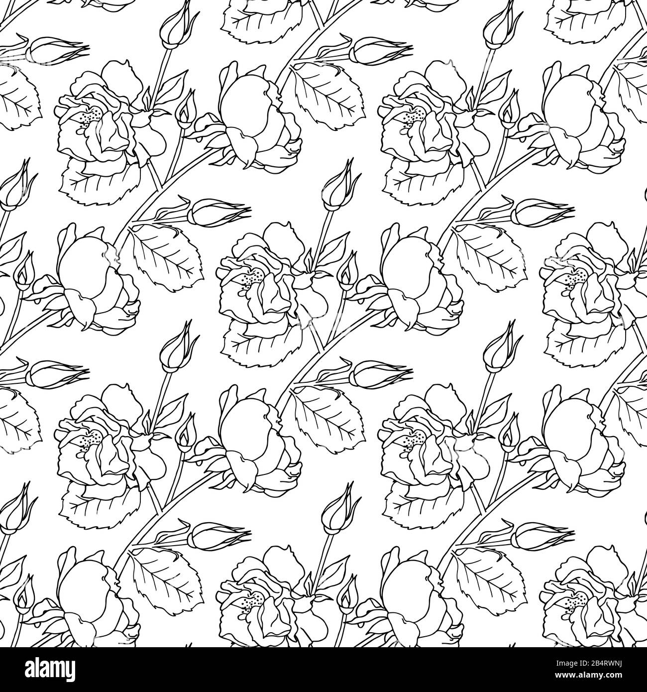 Seamless pattern with hand drawn monochrome rose flowers. Vector ...