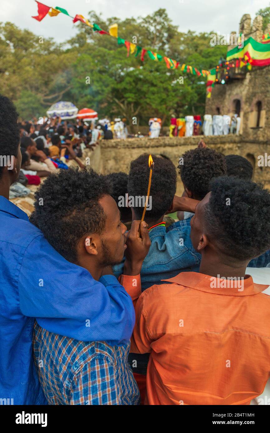 Gondar, Ethiopia - January 2018: Tabots are transported to Fasilides bath every year on Timkat for blessings Stock Photo