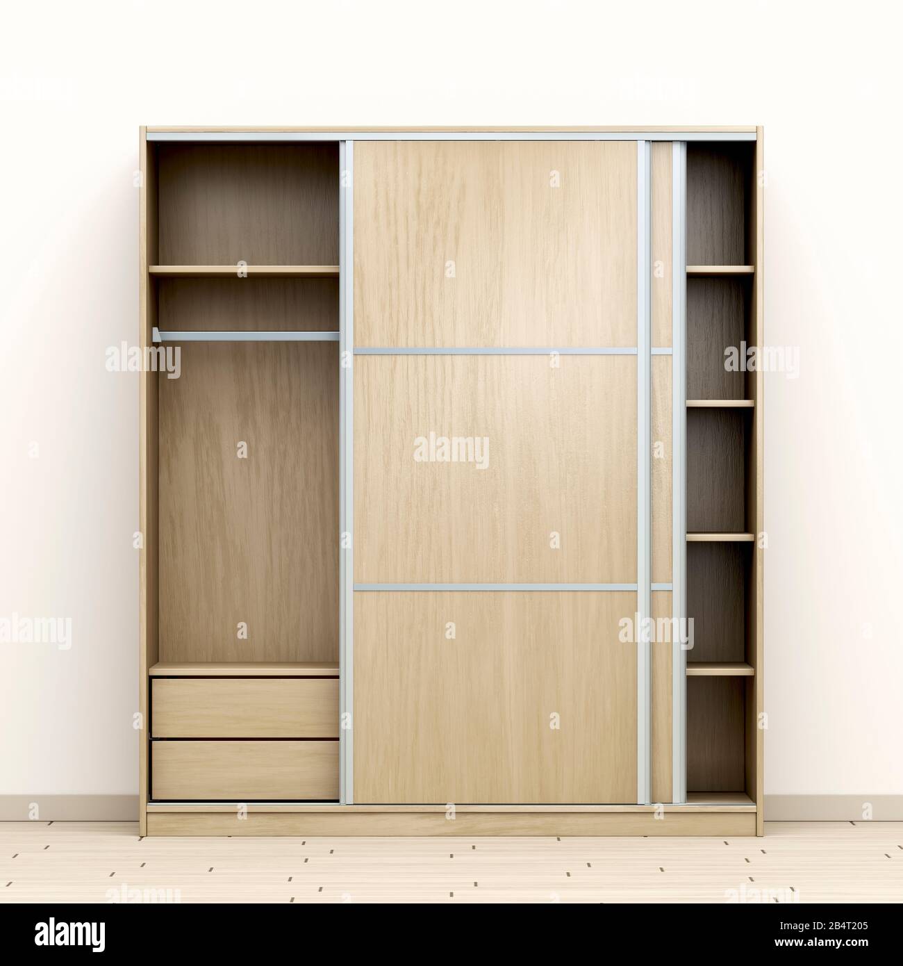 Front view of modern wood wardrobe in the room Stock Photo - Alamy