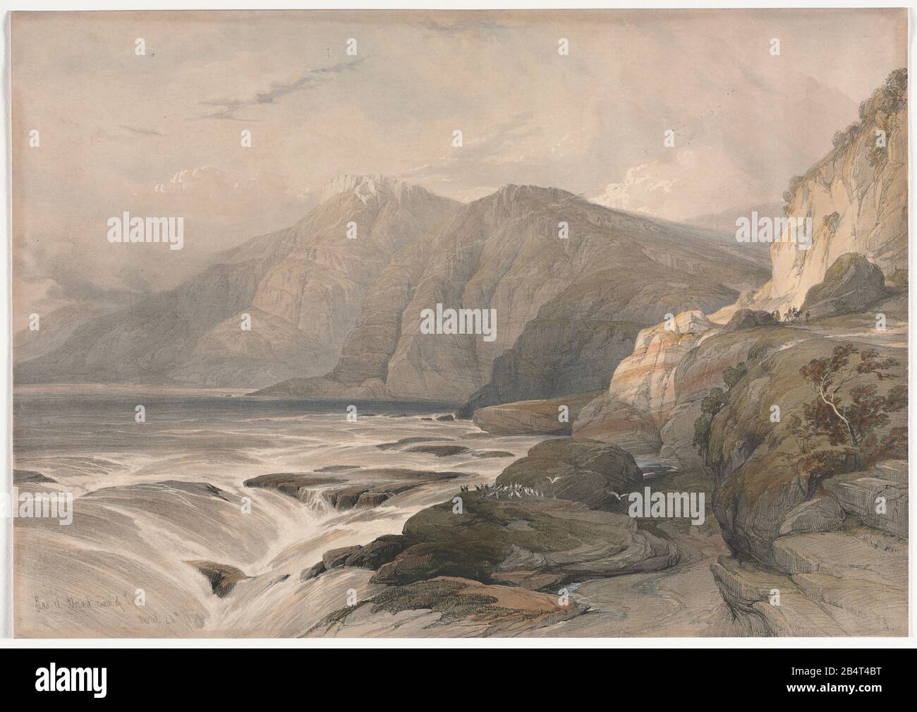 Coast of Syria 1839 Watercolor painting by David Roberts (1796-1864). An engraving reprint by Louis Haghe was published in a the book 'The Holy Land, Syria, Idumea, Arabia, Egypt and Nubia. in 1855 by D. Appleton & Co., 346 & 348 Broadway in New York. Stock Photo