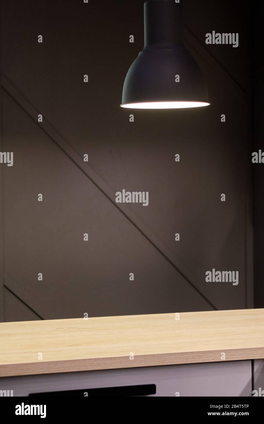 Decorative black lamp over a kitchen worktop. Close up Stock Photo Alamy