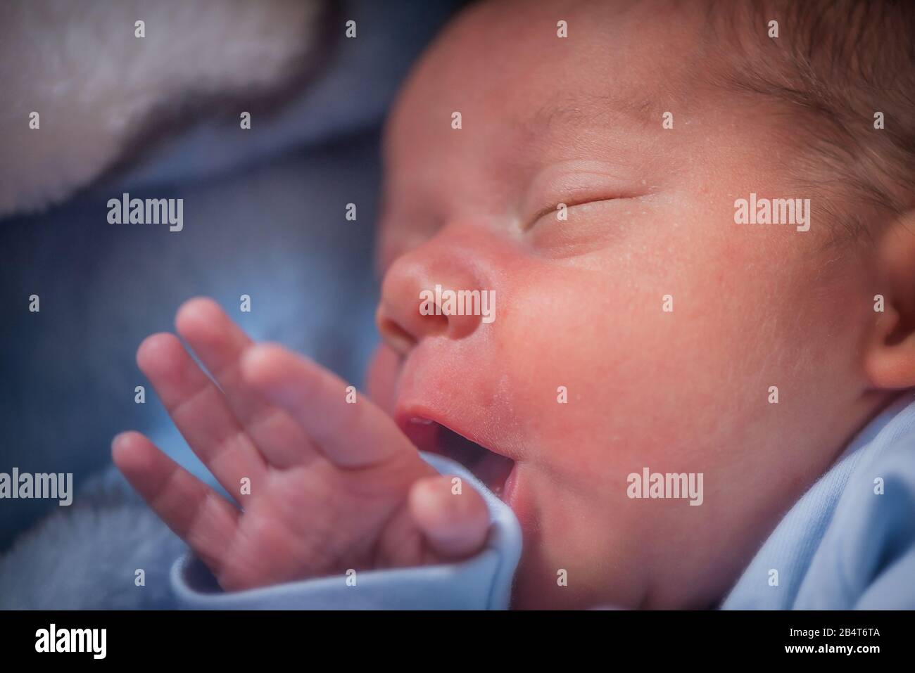 Close up portrait of a newborn baby boy sleeping Stock Photo