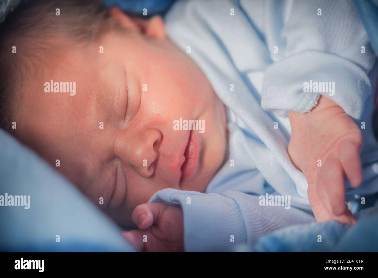 Close up portrait of a newborn baby boy sleeping Stock Photo
