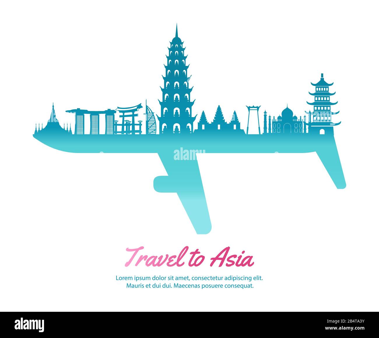 Asia landmarks and part of another side look like plane symbol by concept art,vector illustration Stock Vector