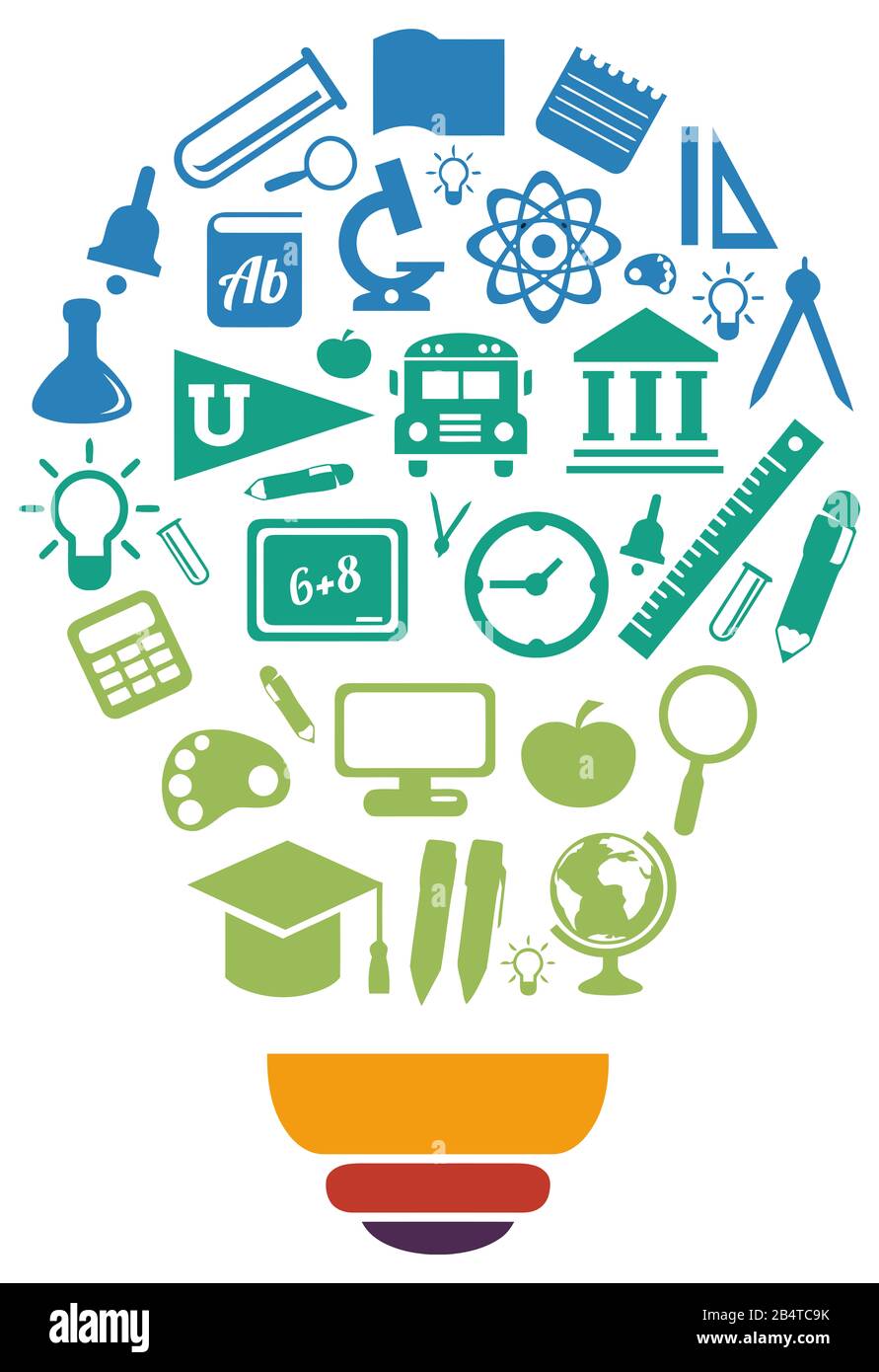 cycle student university ideas innovation inside bulb illustration Stock Photo
