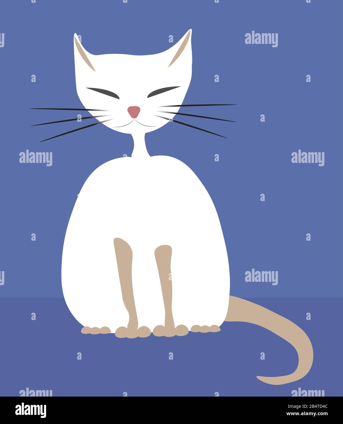 funny drawn white fat sphynx cat on a blue background Stock Vector