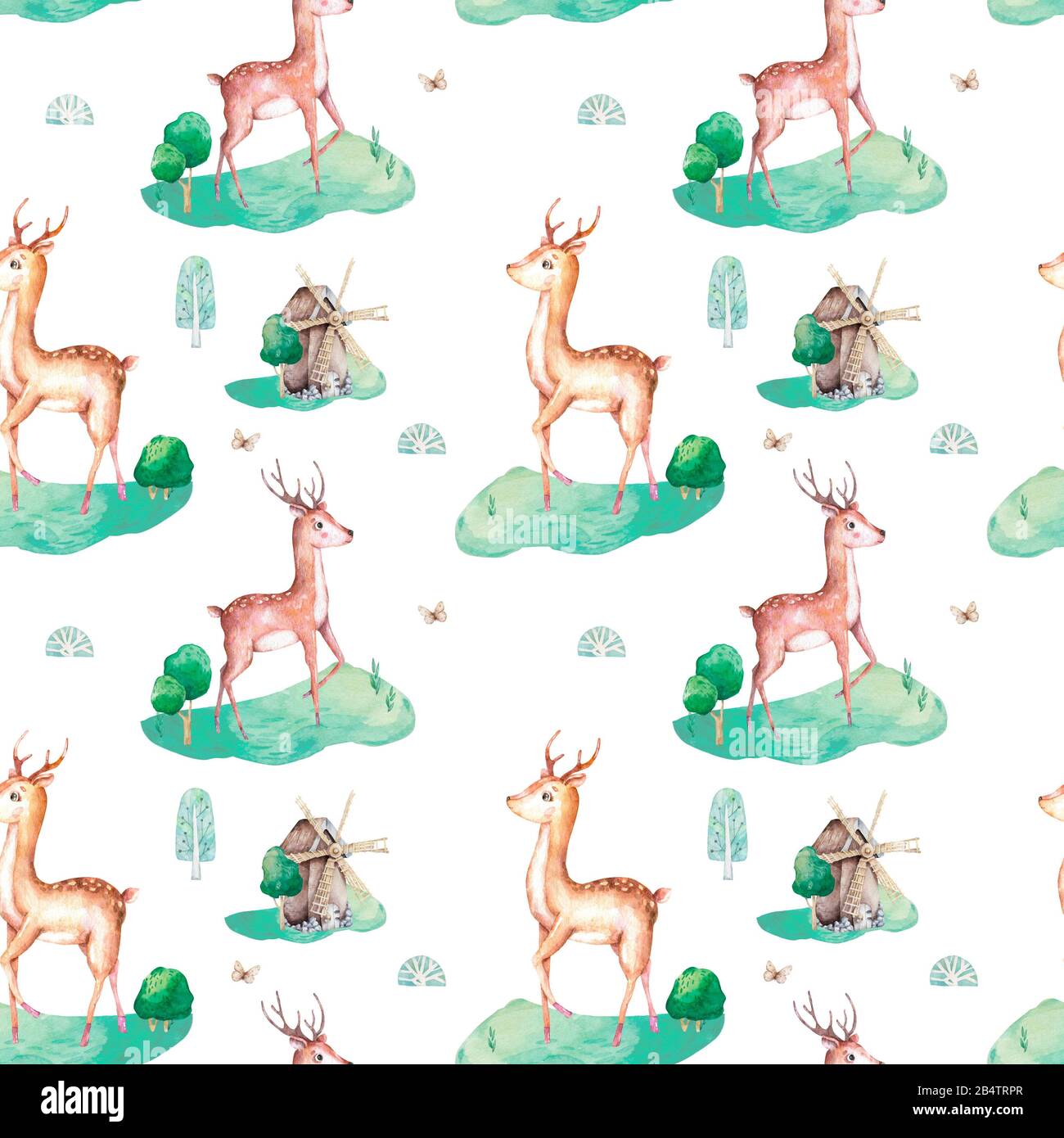 Cute cartoon deer and tree pattern. Colorful illustration for fabric print, wallpaper, wrapping paper. Wood land animals. Forest wildlife Stock Photo - Alamy Cute cartoon deer and tree pattern. Colorful illustration for fabric print, wallpaper, wrapping paper. Wood land animals. Forest wildlife Stock Photo - Alamy