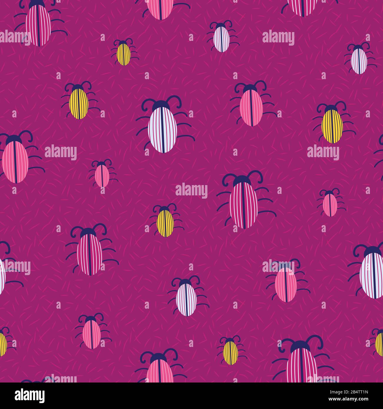 vibrant pink seamless vector pattern with striped beetles Stock Vector