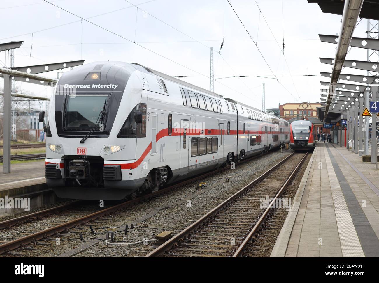 07 March 2020, MecklenburgWestern Pomerania, Rostock A new intercity doubledecker train is