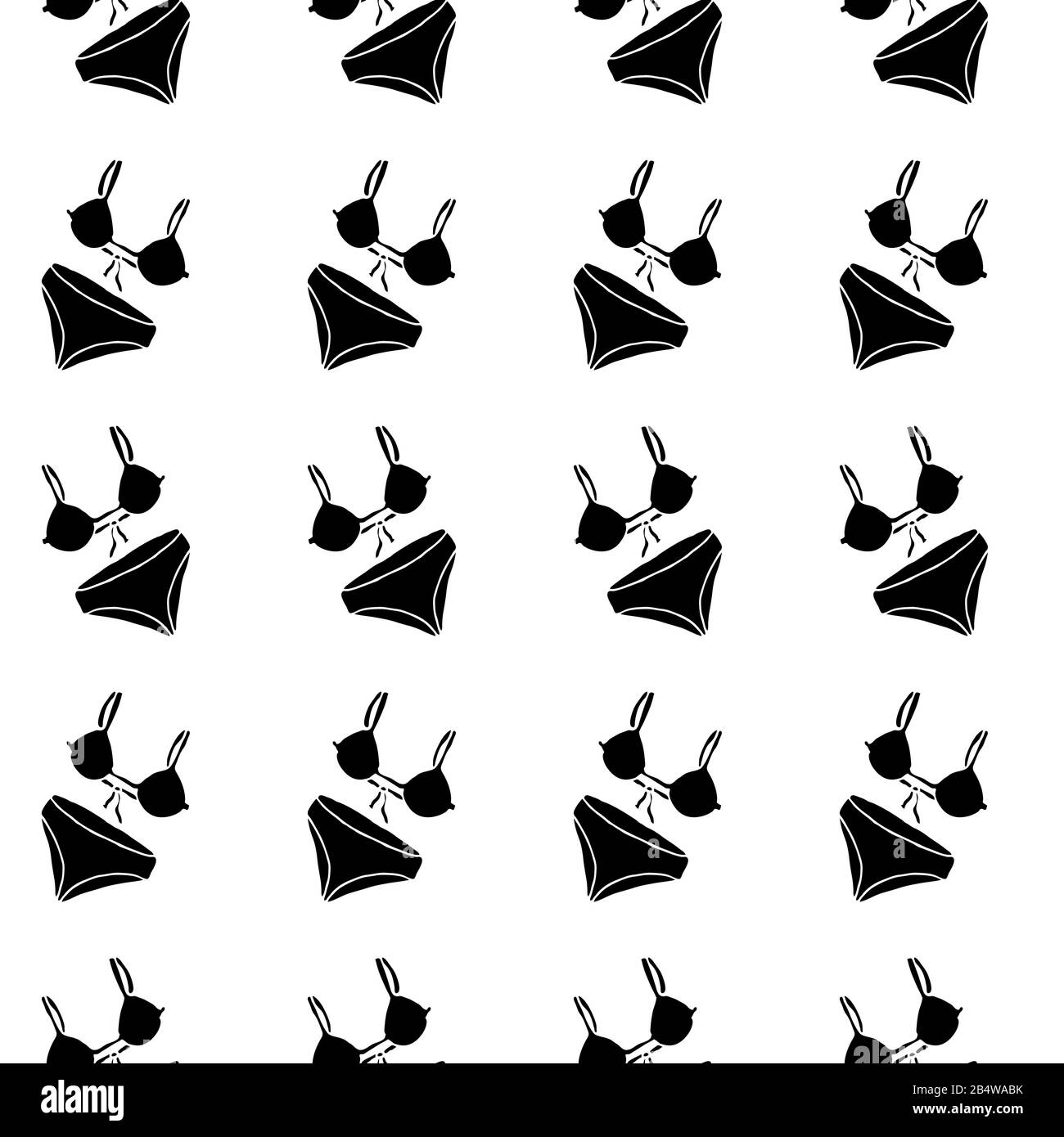 Seamless pattern from swimming suit. Summer clothes and accessories. Black silhouette on white background. Cartoon doodle sketch can be used in cards, posters, flyers, banners, logo, clothes design, fashion, textile prints etc. Vector illustration EPS10 Stock Vector