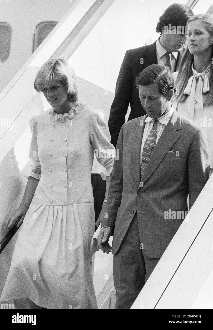 The Prince and Princess of Wales return to London in April 1986. Stock Photo