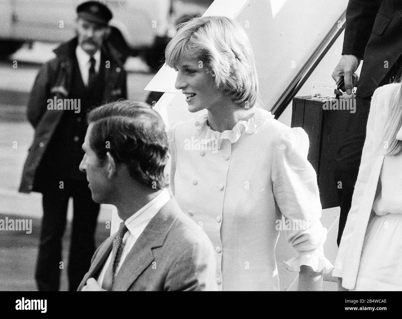 The Prince and Princess of Wales return to London in April 1986. Stock Photo