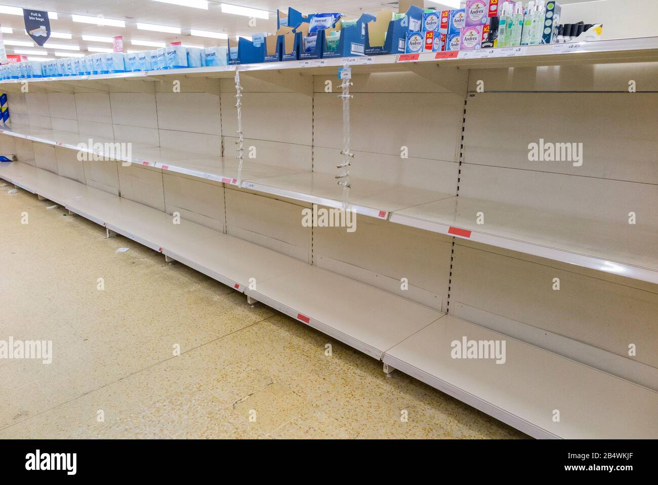 Empty the shelves where people have panic bought toilet rolls from