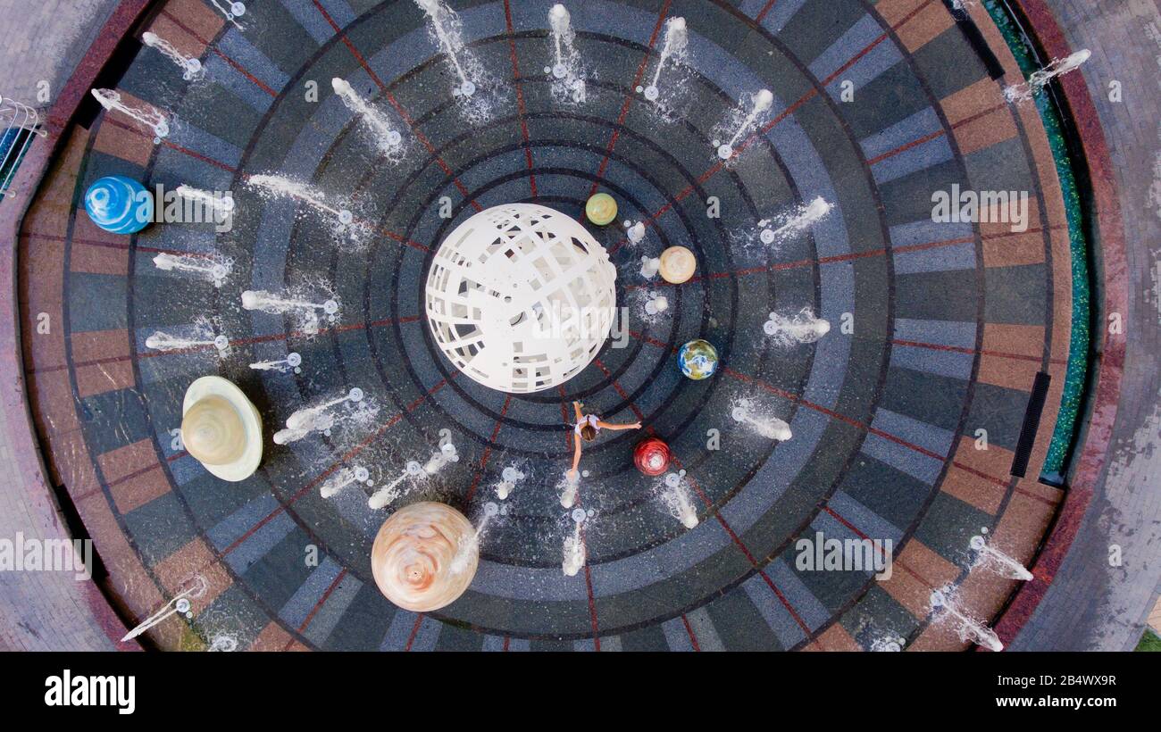 Vinnytsia, Ukraine - August 08, 2017: Fountain 'Solar System' on the prospectus of astronauts. Top view. Stock Photo