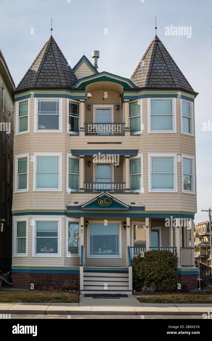Ocean Grove, NJ / USA March 5, 2020 Victorian Homes painted in