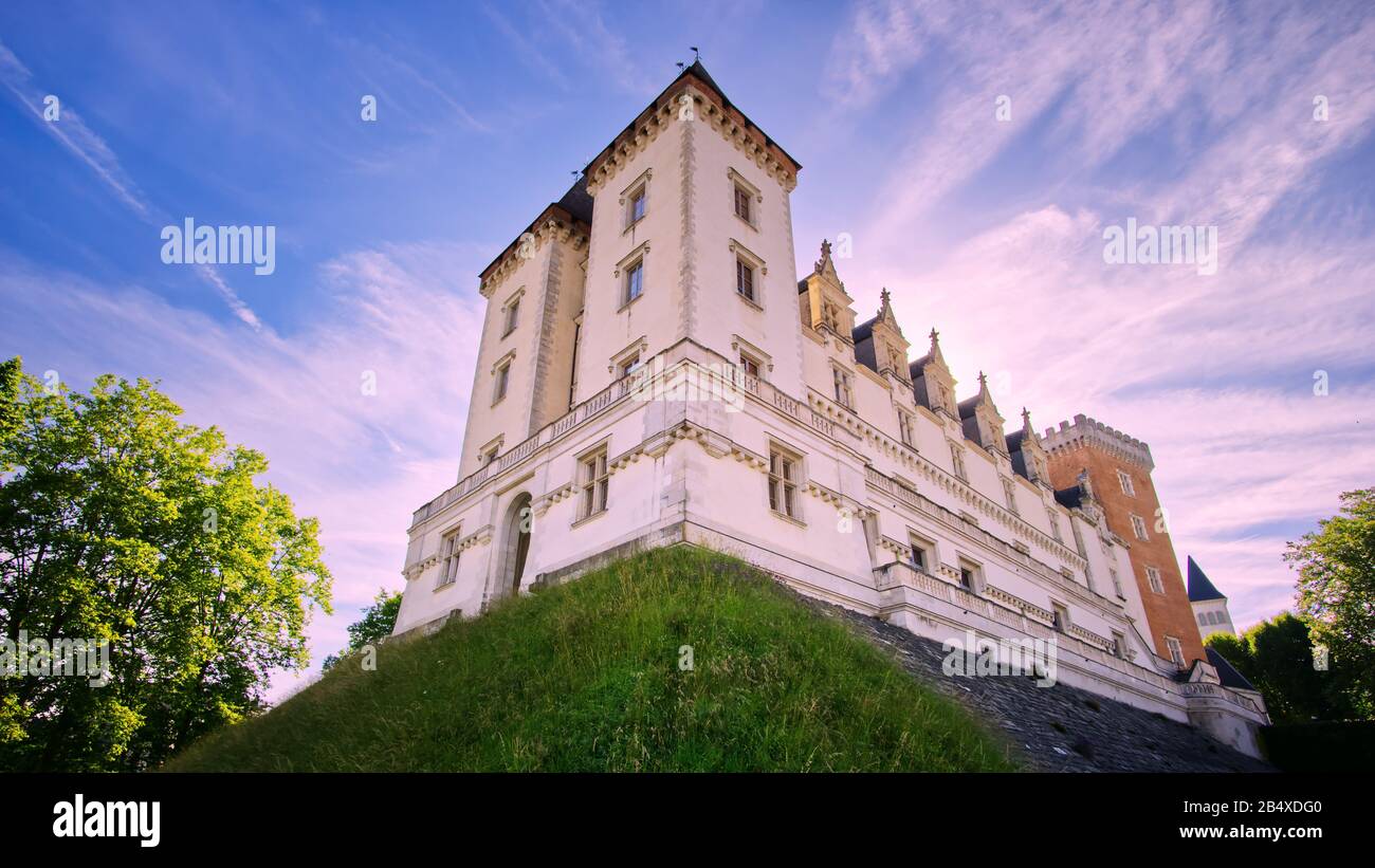 Low-angle shot of the medieval castle of Pau in France. Residence of the kings of Navarre. Stock Photo