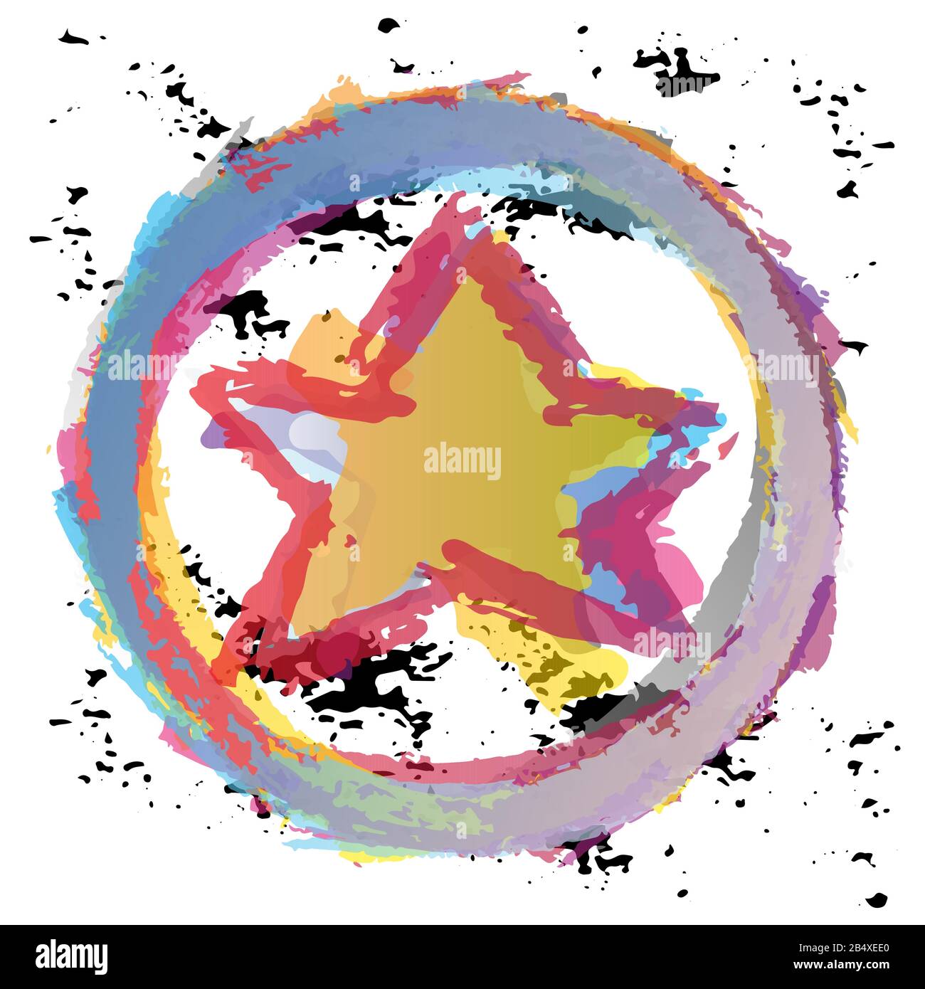 Abstract colorful star in a circle. Vector illustrated crayon drawing