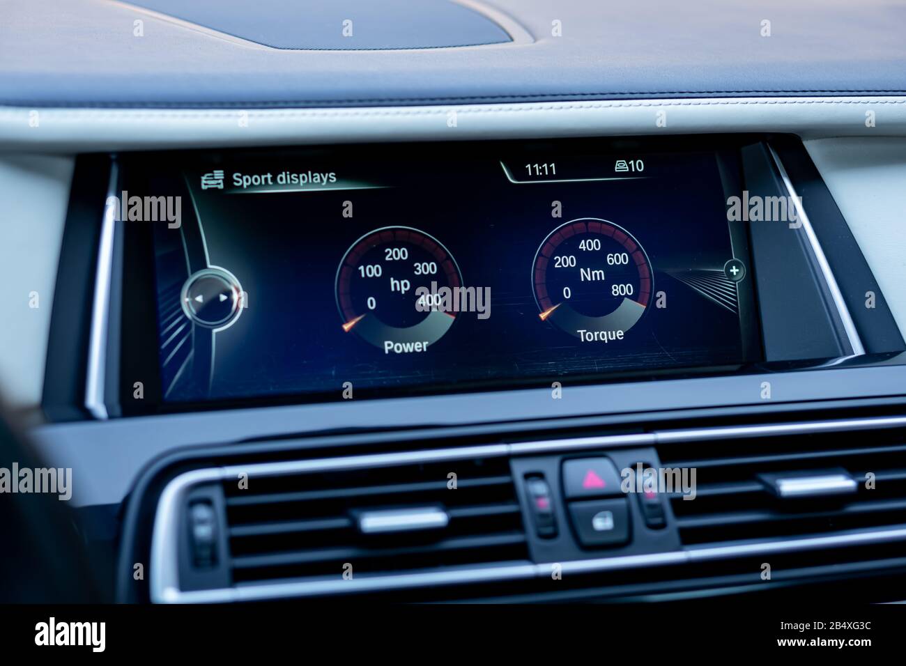 Various digital instrument cluster menu, settings, look and trip computer display. New generation car dashboard Stock Photo