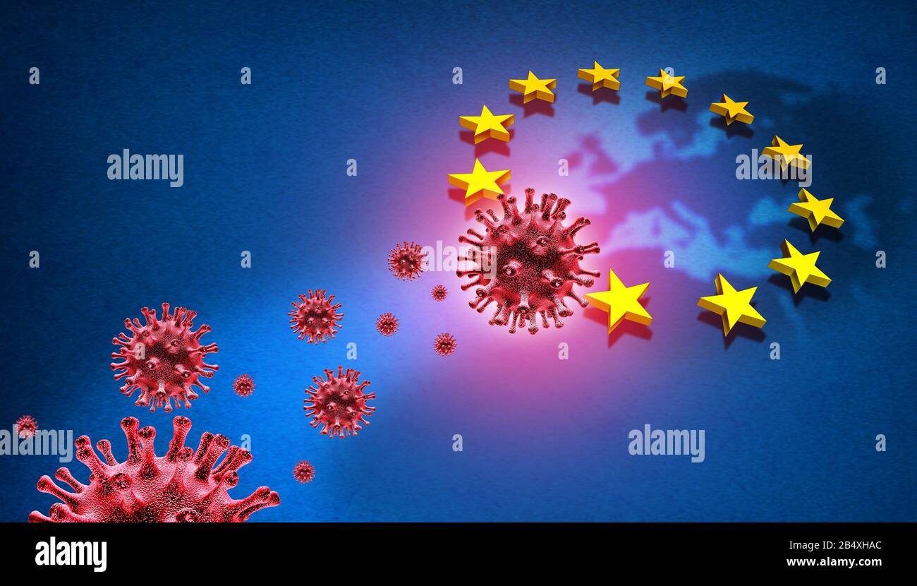 European Union coronavirus outbreak and Europe disease pandemic countries including France Germany Italy and England as a flu or influenza infection. Stock Photo