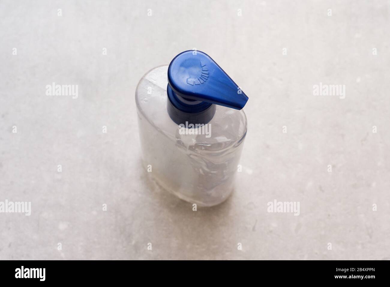 Empty bottle of hand sanitiser gel which has run out Stock Photo