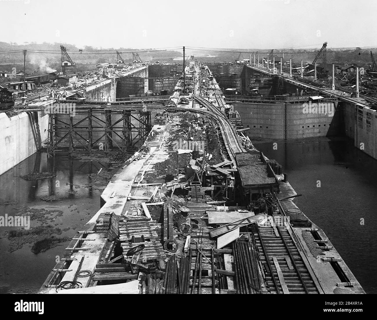 Panama Canal construction works in the beginning of 20th century - Gatun Locks, Stock Photo