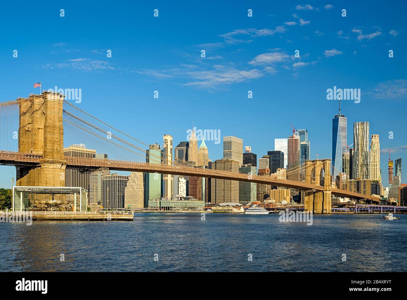 Lower Manhattan and Brooklyn Bridge, New York City Stock Photo
