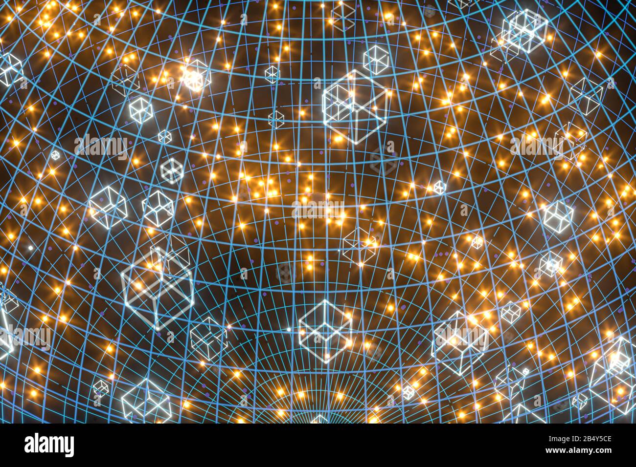 Data lines and earth model,glowing lines and cubes,3d rendering ...