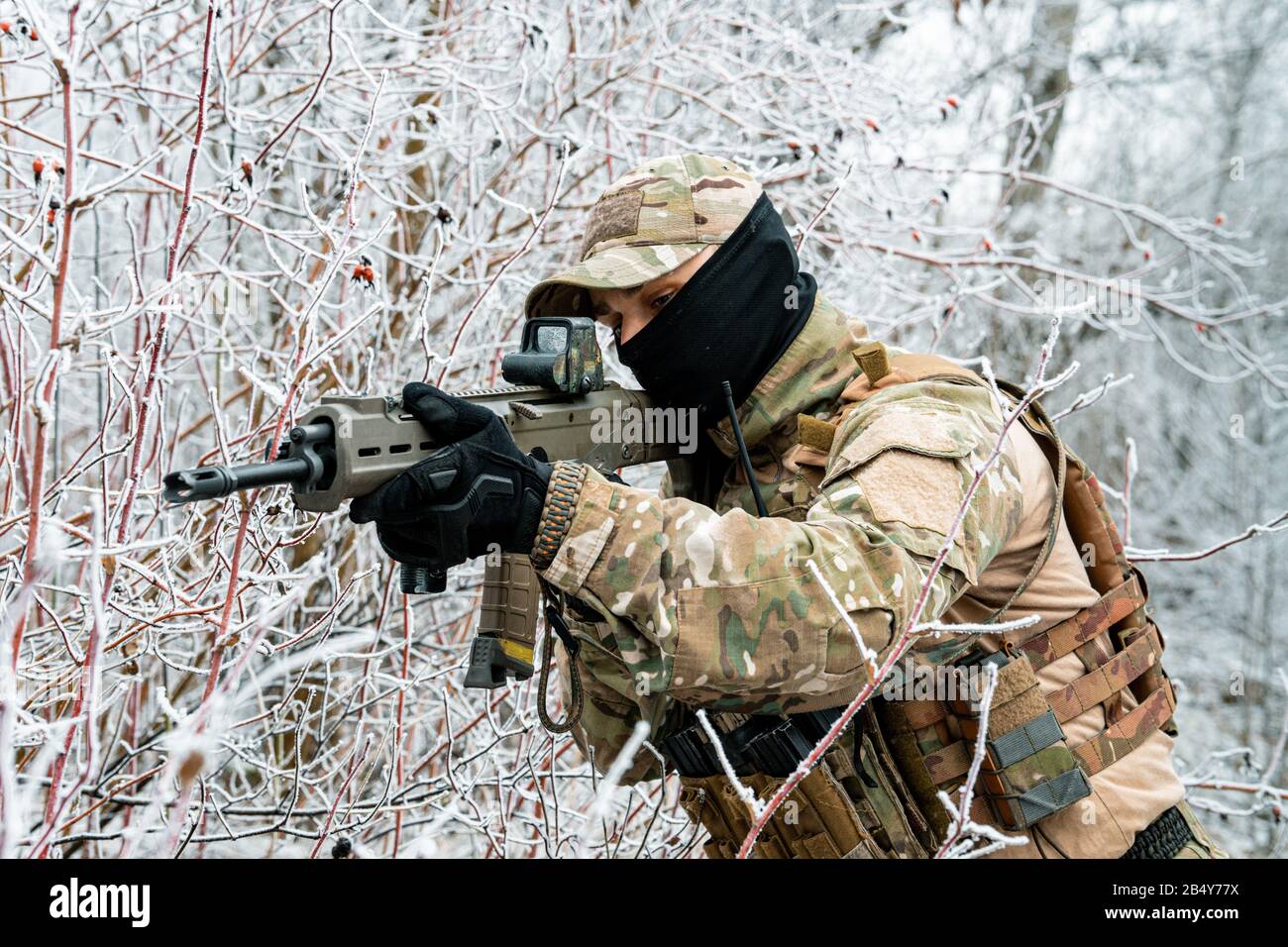 Camouflaged Military Sniper Waits Silently Thick Forest Terrain Rendering  Stock Photo by ©digitalstorm 380736146