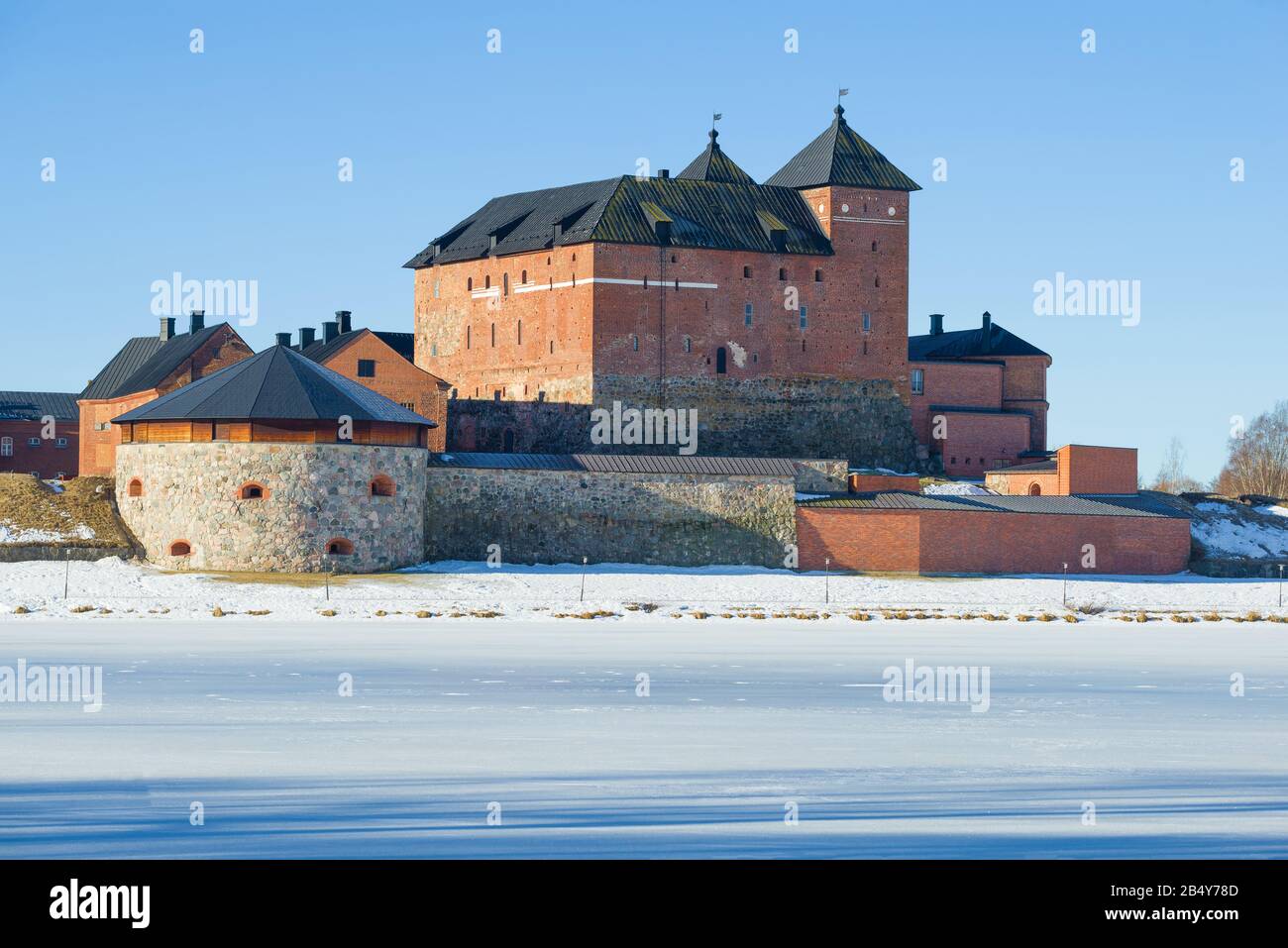 The old fortress-prison Hameenlinna close up on a sunny March day. Finland Stock Photo