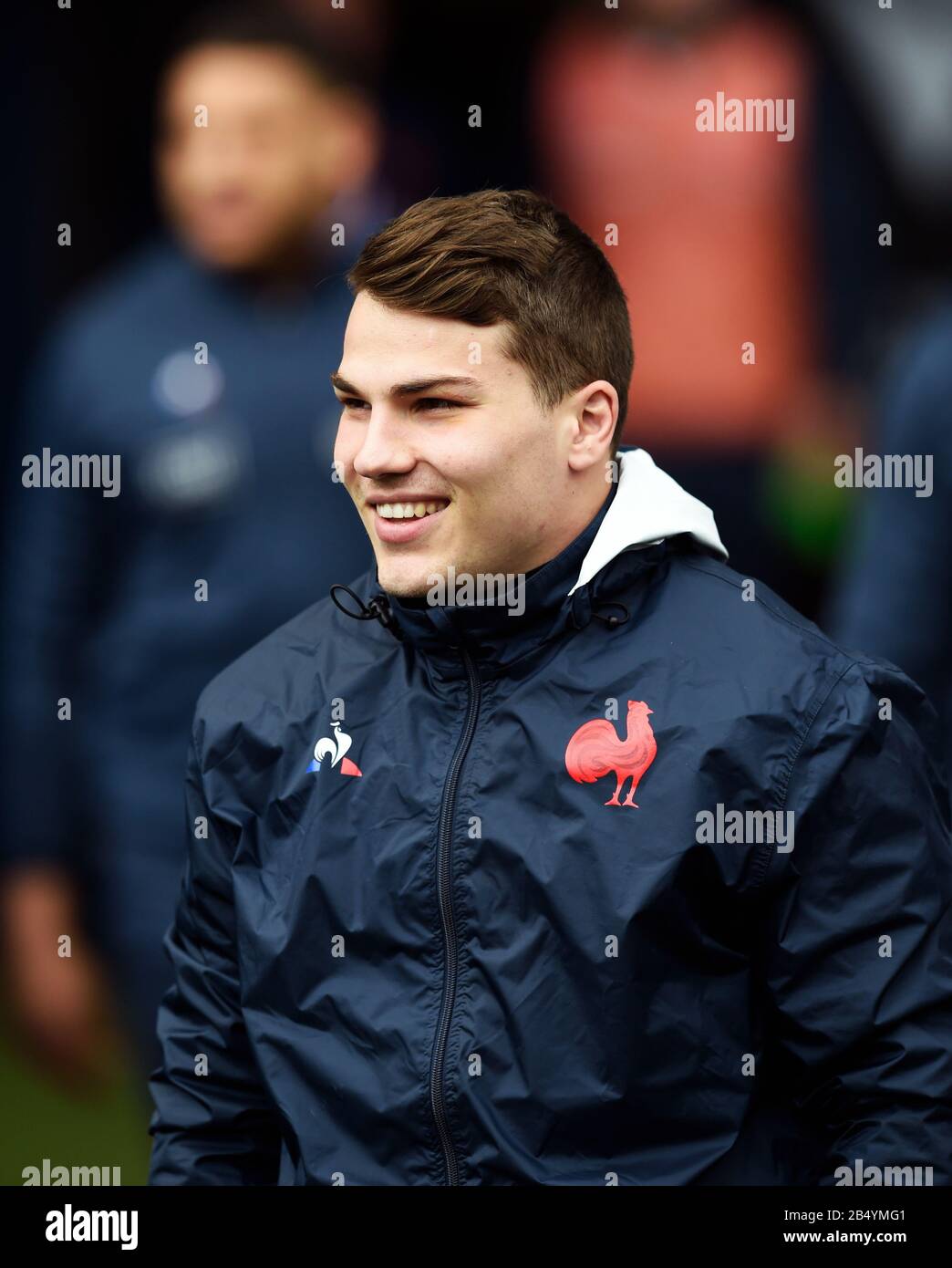 France's Antoine Dupont during the captain's run at BT Murrayfield Stadium, Edinburgh. Stock Photo