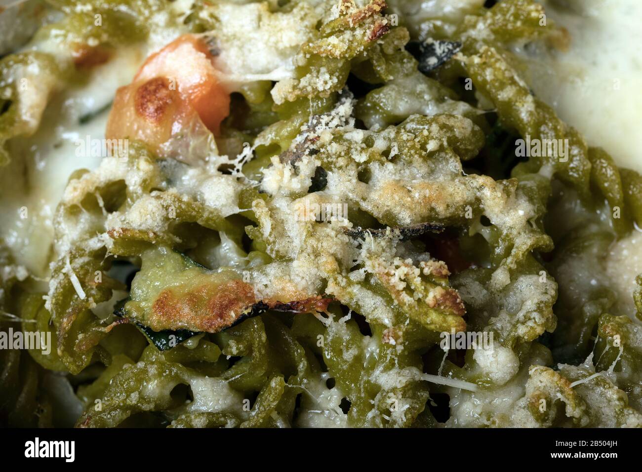 Macro close up of gluten free casserole (pasta al forno) with