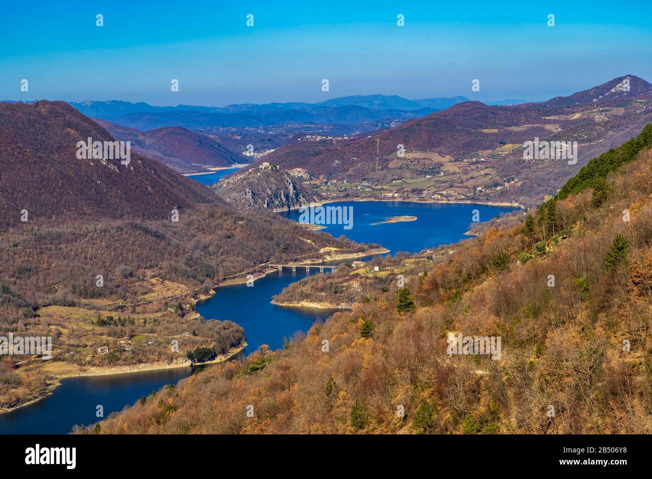Panoramic view of Turano Lake (Italy) Stock Photo