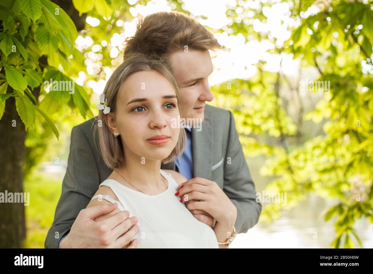 Romantic walk. Young couple outdoor Stock Photo Alamy