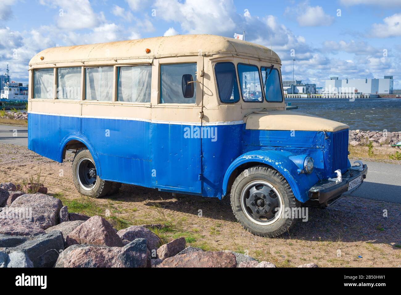 KRONSHTADT, RUSSIA - SEPTEMBER 14, 2019: Old Soviet bus KAvZ-651A on the international festival of retro-transport 'Fortuna-2019' Stock Photo