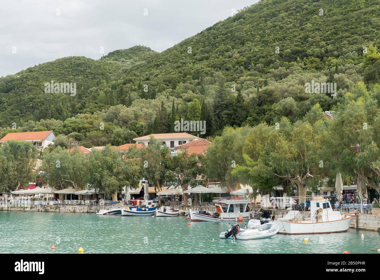 Lefkas in Greece: the pretty town and harbour of Vasiliki Stock Photo ...