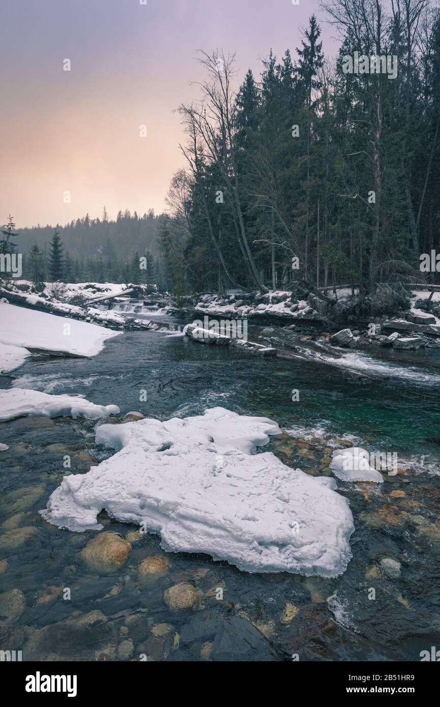 Beautiful sunset over mountains forest hi-res stock photography and ...