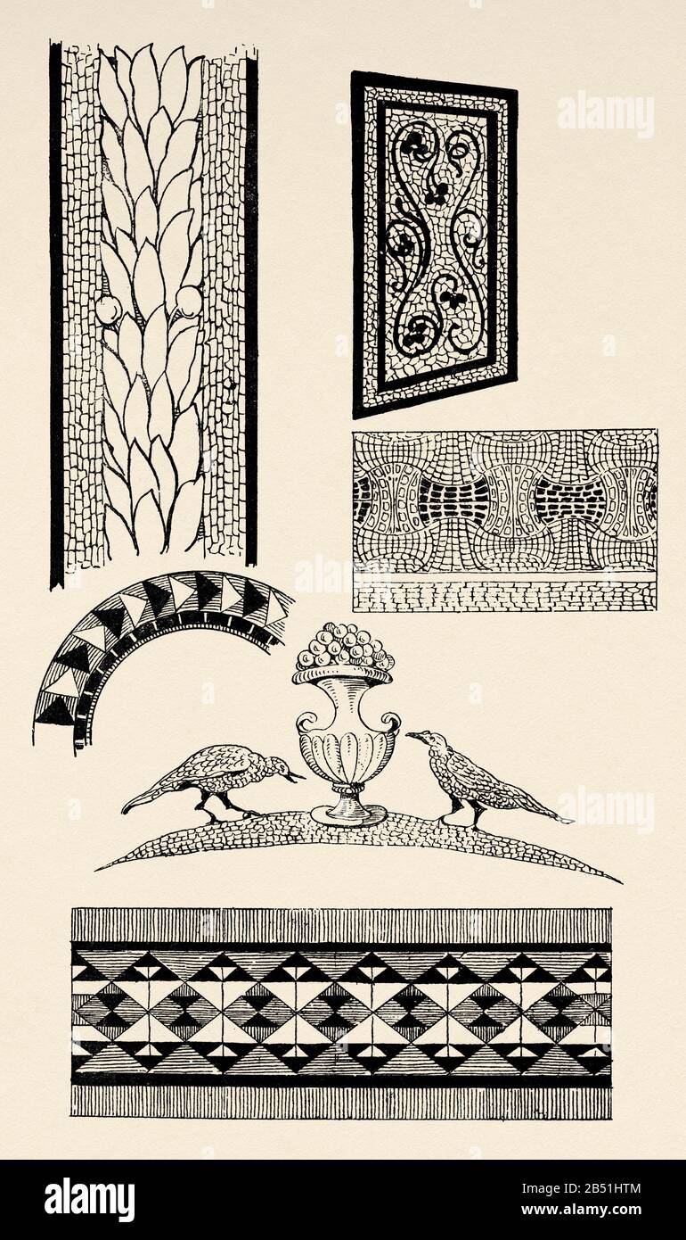 Middle Ages. Architecture in Italy. Details of Italian architecture, mosaics. Old engraving illustration from the book Historia Universal by Cesar Can Stock Photo