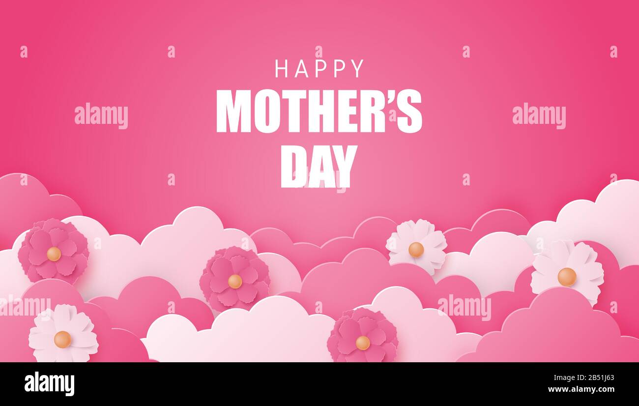 Happy Mother S Day Poster Or Banner With Flower And Cloud On Pink In Paper Cut Style Shopping Promotion Template For Mother S Day Digital Craft Pape Stock Vector Image Art Alamy