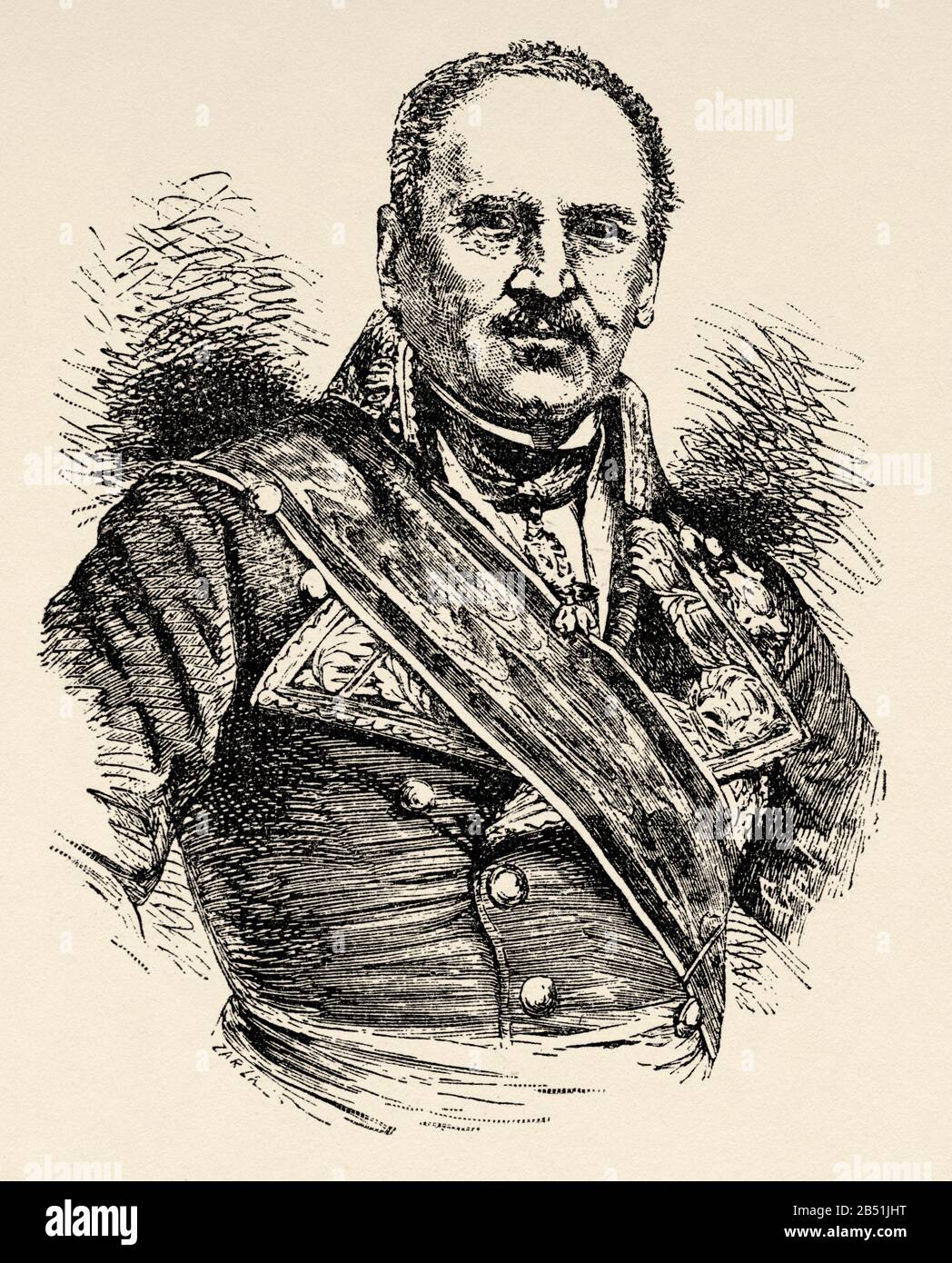 Portrait of Joaquín Baldomero Fernández-Espartero Álvarez de Toro (Granatula 1793 - Logroño 1879). Baldomero Espartero, Spanish military, Prince of Ve Stock Photo