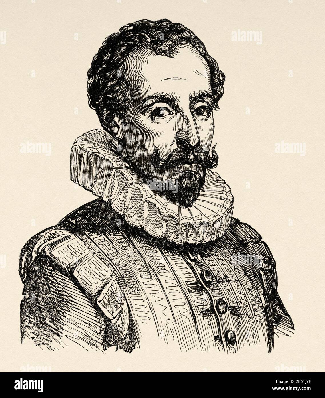 Portrait of Miguel de Cervantes Saavedra (Alcalá de Henares 1547 - Madrid 1616). Novelist, poet, playwright and Spanish soldier. Greatest figure in Sp Stock Photo