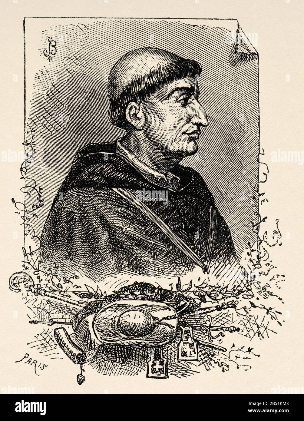 Portrait of Francisco Jiménez de Cisneros. Giménez de Cisneros. Cardinal Cisneros. Cardinal, archbishop of Toledo, primate of Spain and third inquisit Stock Photo