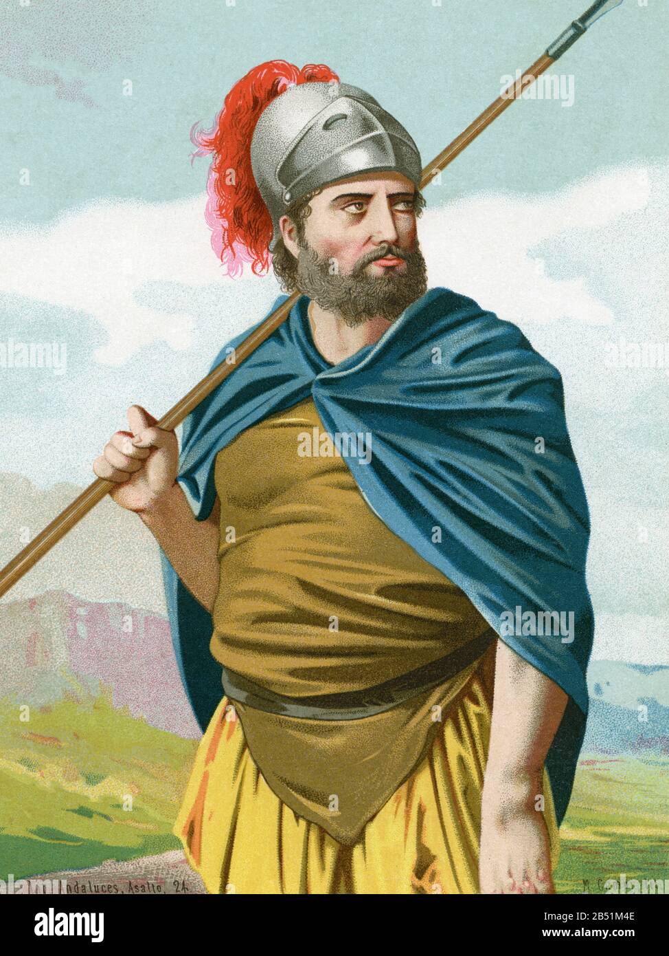 Old color lithography portrait. Hannibal (247-183 BC.). Carthaginian general and statesman considered one of the greatest military strategists in hist Stock Photo