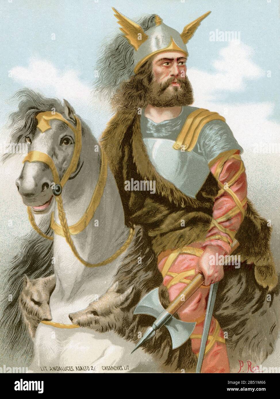 Old color lithography portrait. Viriato. Viriatus, Viriathus was a Lusitanian leader, who faced the expansion of Rome in Hispania in the middle of the Stock Photo