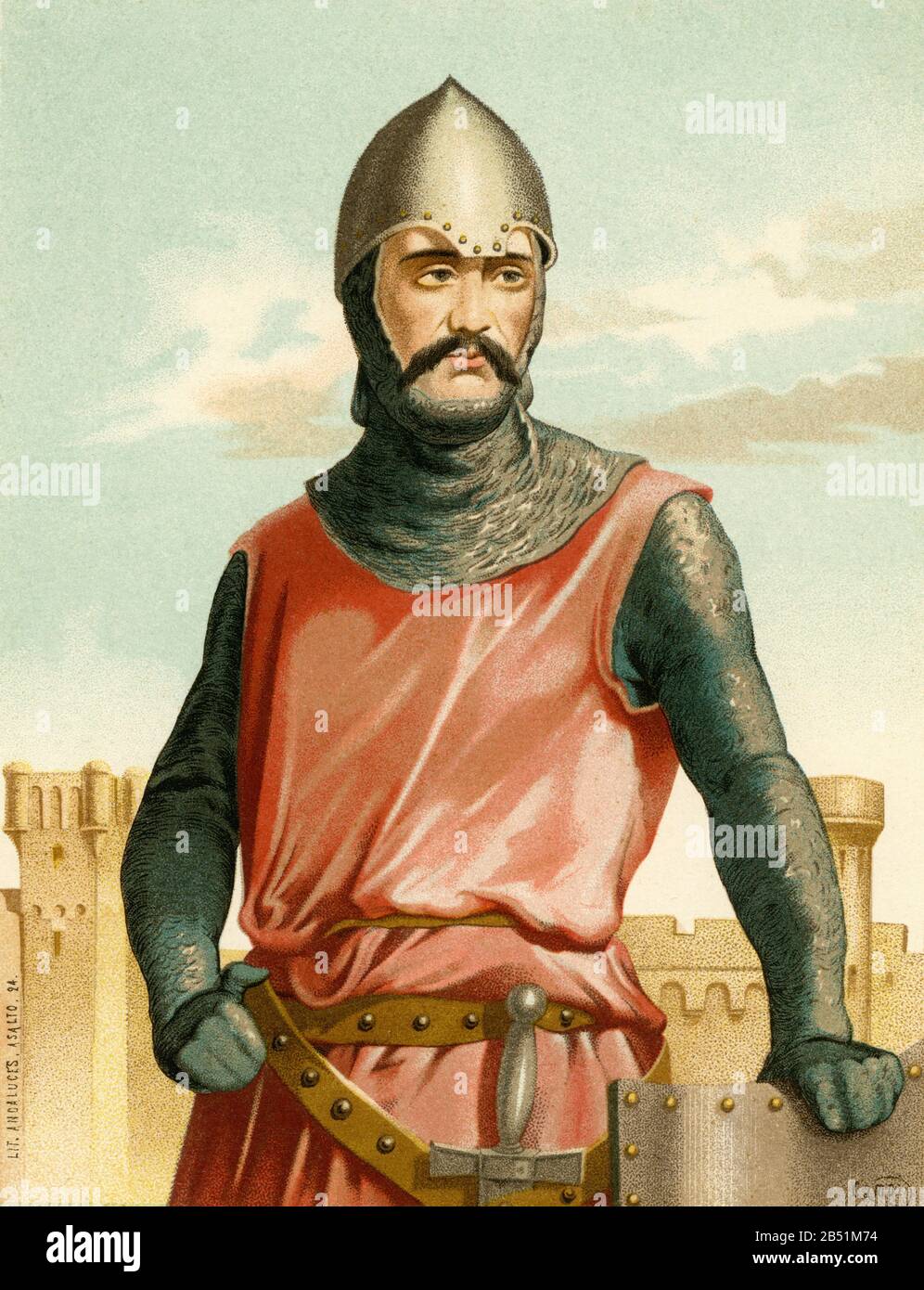 Old color lithography portrait. Rodrigo Díaz de Vivar, the Cid Campeador,  was a Castilian military leader. National hero and Castile, crossed in  favor Stock Photo - Alamy