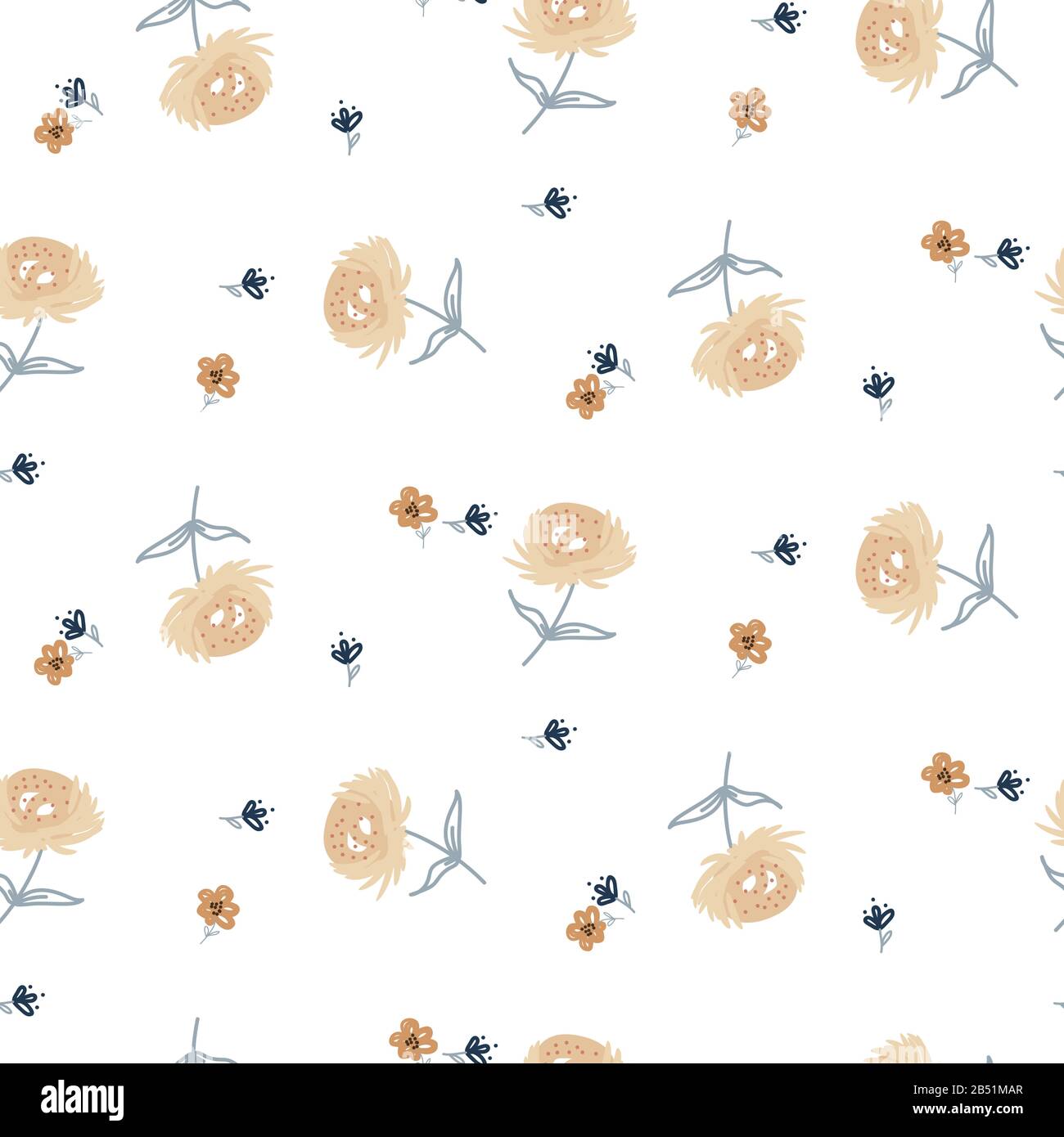 Floral seamless pattern with plants and flowers. Vector white background. Stock Vector