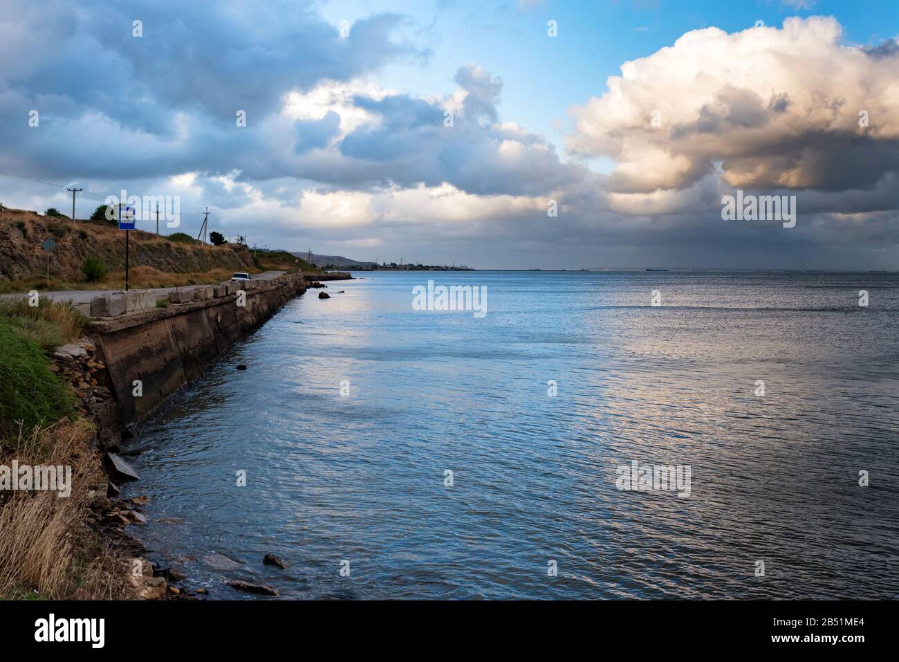 Distant view of the Kerch Strait from Eni-Kale. Sunny summer day Stock Photo